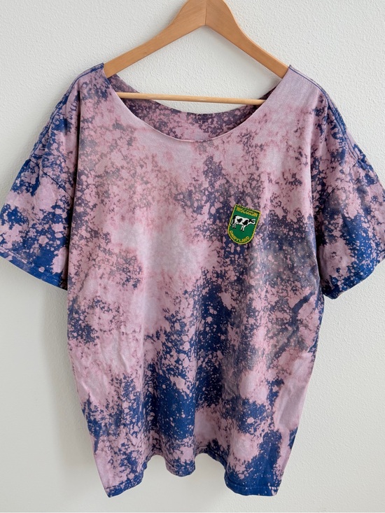 Fruit of the Loom Tops - Custom "Wisconsin Dairyland" Patch Distressed Bleach Tee